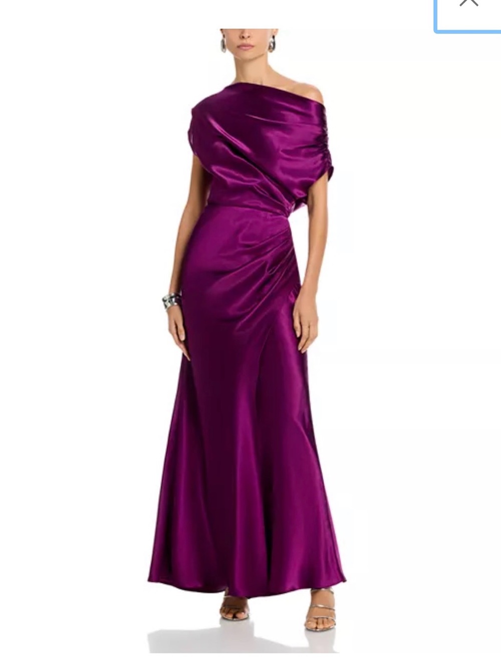 Aqua Off-Shoulder Satin Maxi Dress in Violet Purple